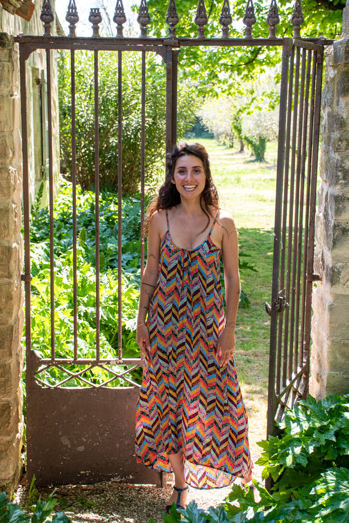 Robe longue fine à col rond - Lola multicolore