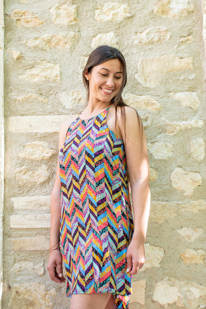 Robe courte imprimée à bretelles Victoria multicolore