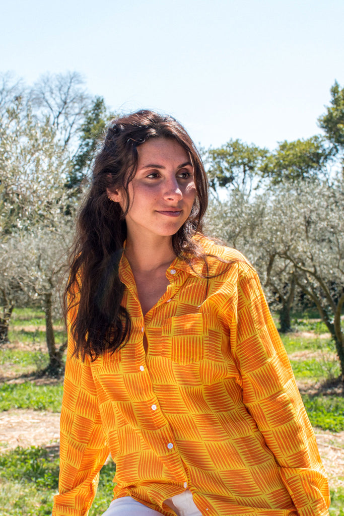 Chemise coupe droite voile de coton Inès orange